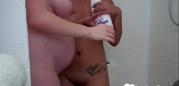  Pregnant babe and her girlfriend are showering together